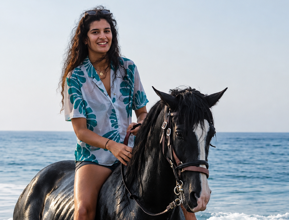 Swimming with horses at the beach